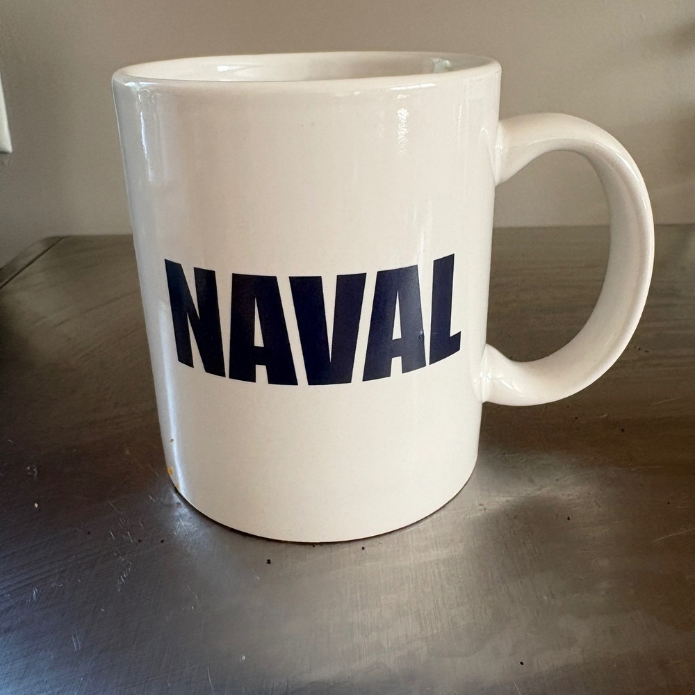 M Ware Naval Military Graphic Ceramic Coffee Mug White Navy Blue 4.5 Inch